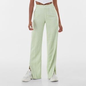 Bershka Green and White Checkered Flare Pants